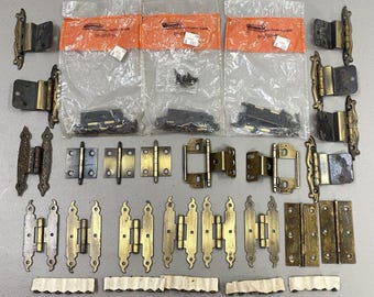Vintage Mixed Lot of 26 Salvaged Cabinet Furniture Hinges Brass Bronze Rustic Hardware