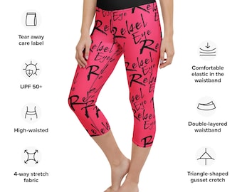Hot Pink Yoga Capri Leggings: Hoch taillierte, dehnbar, feuchtigkeitsableitend