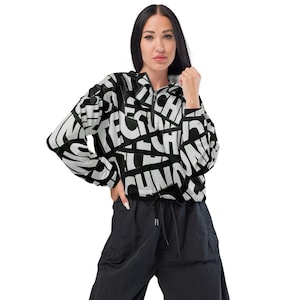 Rebel Eye TECHNO Women’s cropped windbreaker, Personalized Rain Coat, Gifts for her, , Embroidered Tecno Crop Windbreaker, cropped pullover