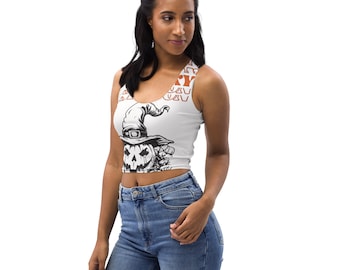 Gruseliges Halloween Crop Top: Augenzwinkernder Kürbis