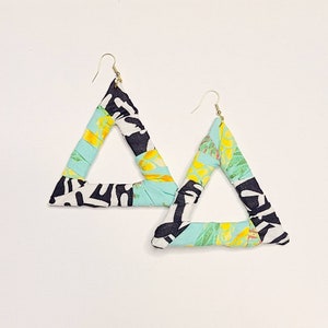 Fabric earrings, statement earrings, African earrings, hoop earrings, dangle earrings, wooden earrings, boho earrings, vintage earrings