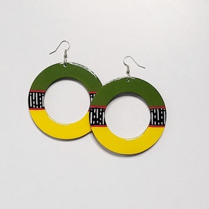 Handpainted earrings, statement earrings, African earrings, wooden earrings, retro earrings, blue earrings, dangle earrings, boho earrings