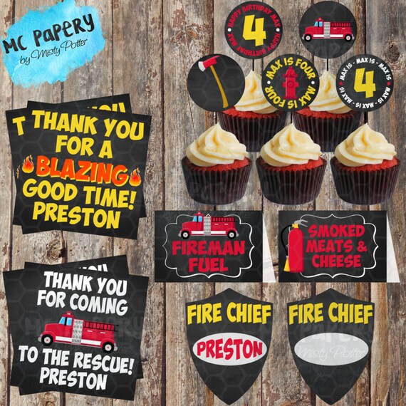 Firefighter Birthday Birthday Pack Fireman Party Decorations Etsy