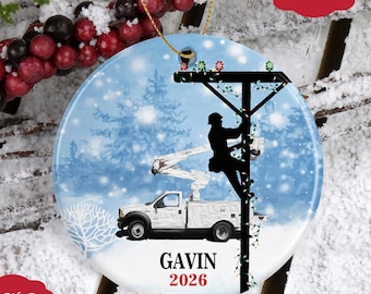 Personalized Lineman Christmas Ornament, Gifts for Electrical Workers, Power Line Worker, Family Keepsake, Appreciation Gift, Gifts for Him