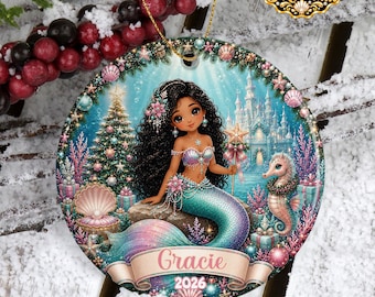 Personalized Mermaid Christmas Ornament for Girls: Holiday Keepsake for Kids, Custom Name and Year