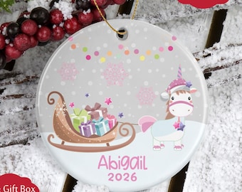 Personalized Unicorn Christmas Ornament: Custom Name Ornaments for Girls, Holiday Keepsake, Gifts for Kids
