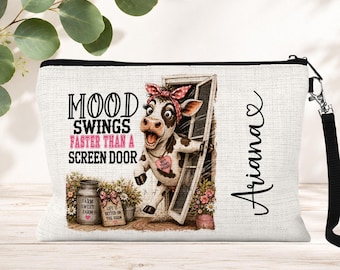 Personalized Funny Cow Cosmetic Bag: Travel Toiletry Pouch, Zipper Makeup Bag, Teen Girl Gift