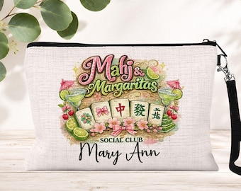 Personalized Mahj & Margaritas Zipper Pouch: Mahjong Accessories, Gifts for Women