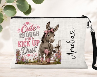 Personalized Donkey Cosmetic Bag: Funny Zipper Makeup Pouch, Travel Toiletry Bag, Purse Organizer, Teen Girl Gift