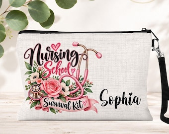 Personalized Nursing School Zipper Pouch: Custom Cosmetic Bag, Travel Toiletry Pouch, Survival Kit