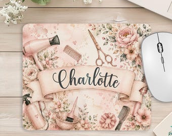 Alfombrilla de ratón personalizada para estilistas: accesorio de escritorio de salón con nombre personalizado, regalo para peluqueros y cosmetólogos, decoración para salones de belleza.