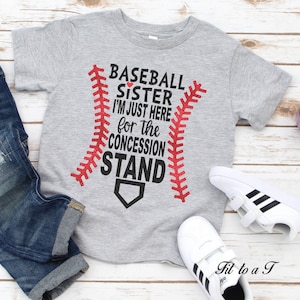 Glitter Baseball Sister T-Shirt, I&#39;m Just Here for the Concession Stand, Baseball Sister Fan Wear, Gifts for Sister, Baseball Sis