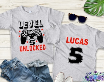 Gamer Birthday Shirt, Level Unlocked, Boys Personalized Birthday Shirt, Gifts for Boys, Gift Ideas for Kids, Toddler and Youth Sizes