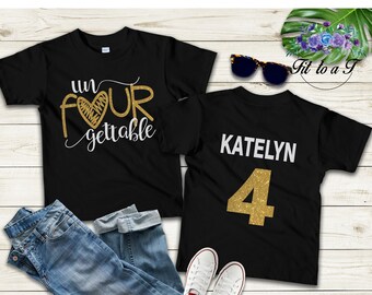 Personalized Glitter 4th Birthday Shirt for Kids, Custom Name and Age, Toddler & Youth Sizes