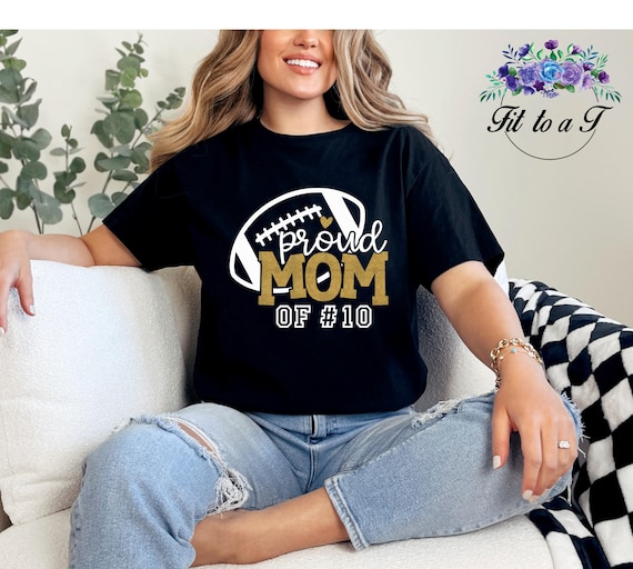Glitter Proud Football Mom T-Shirt, Custom Player Number, Gifts for Her, Sports Apparel