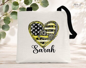 Personalized 911 Dispatcher Tote Bag, Travel Bag, First Responder Appreciation Gifts, Thin Gold Line