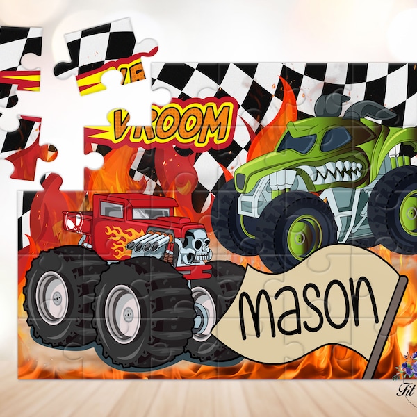Personalized Kids Monster Truck Jigsaw Puzzle, Personalized Gifts for Boys, Birthday Gift Ideas, Easter Basket Stuffers