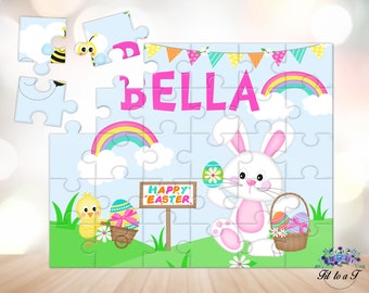 Personalized Easter Bunny Puzzle, Educational Toys for Kids, Girls Easter Jigsaw Puzzle, Easter Basket Stuffers, Learning Toys