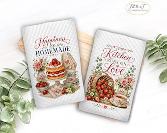 Farmhouse Strawberry Kitchen Towel Set: Waffle Weave Tea Towels, Tiered Tray Decor, Housewarming Gifts