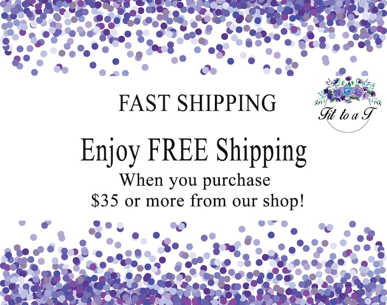 May include: A white rectangular graphic featuring a border of purple and blue confetti dots at the top and bottom. In the upper right corner, there is a circular logo containing a bouquet of purple and blue roses with the text Fit to a T.