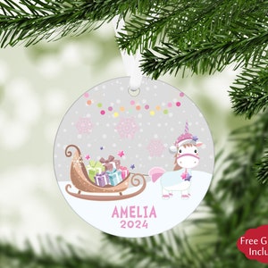 Personalized Unicorn Christmas Ornament, Girl Ornament, Stocking Stuffer, Kids Christmas Ornament, Gifts for Kids, Keepsake