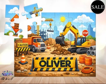 Rompecabezas de construcción personalizado para niños: Rompecabezas con nombre de camión volquete y excavadora, juguetes de aprendizaje temprano, regalo de cumpleaños para niños