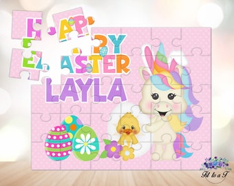 Personalized Easter Unicorn Puzzle, Gifts for Toddlers, Girls Easter Jigsaw Puzzle, Easter Basket Stuffers, Unicorn Lover Gift