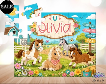 Rompecabezas de caballos personalizado para niños: Rompecabezas de ponis con nombre personalizado, regalo para vaqueras, rompecabezas de animales de granja, juguete educativo para la primera infancia.