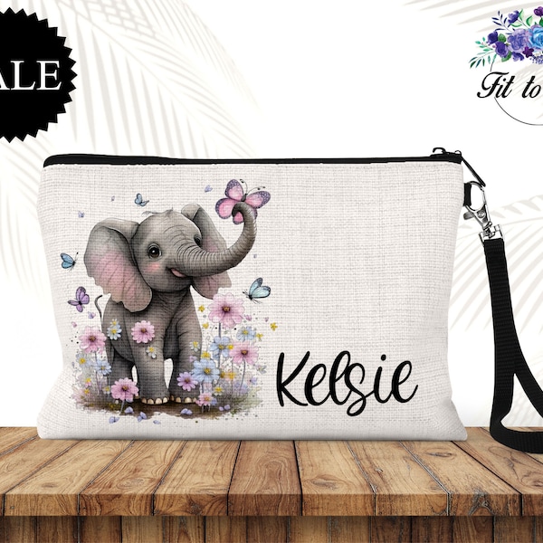 Personalized Floral Elephant Cosmetic Bag, Makeup Bag, Accessory Bag, Travel Pouch, Toiletry Bag, Personalized Gifts