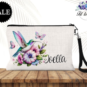 Bolsa de cosméticos personalizada con diseño de colibrí floral, bolsa de maquillaje, regalos para ella, bolsa de viaje, bolsa de artículos de tocador, regalo para amantes de las aves, amantes de la naturaleza