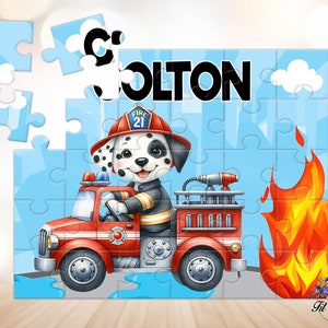 Personalized Firetruck Jigsaw Puzzle, Learning Toys, Birthday Gifts for Boys, Stocking Stuffers, Firetruck Lover Gift, Gifts for Kids