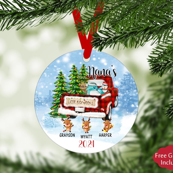 Nana's Little Reindeer Personalized Christmas Ornament, Gifts for Grandma, Personalized with Grandchildren's Names, Keepsake