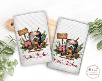 Personalized Holiday Kitchen Towels: Winter Home Decor, Waffle Weave Christmas Tea Towel