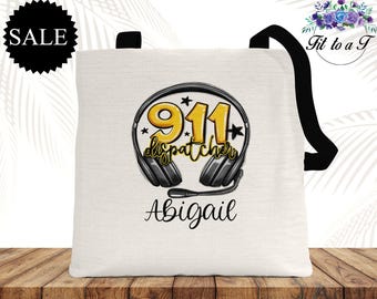 Personalized 911 Dispatcher Tote Bag: Custom Name Travel Bag, Operator, Telecommunicator Appreciation Gift, First Responder