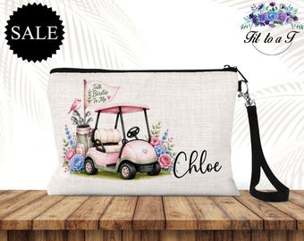Neceser rosa personalizado con cremallera para carrito de golf: neceser con nombre personalizado, regalos para golfistas, regalo para ligas, Talk Birdie to Me