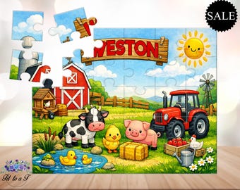 Rompecabezas de granja personalizado para niños: Rompecabezas de animales de granja con nombre personalizado, juguete educativo, regalos de cumpleaños