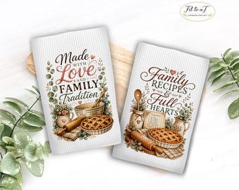 Farmhouse Family Recipes Kitchen Towel Set: Cottagecore Decorative Towel, Waffle Weave Tea Towels, Tiered Tray Decor