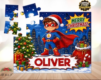 Personalized Superhero Christmas Puzzle for Boys: Early Learning Toys, Custom Name Puzzle