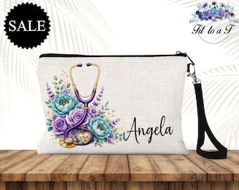 Neceser personalizado para auxiliares de enfermería, regalo para auxiliares de enfermería certificados, neceser de maquillaje con cremallera y nombre personalizado, regalos de agradecimiento, estuche de viaje.