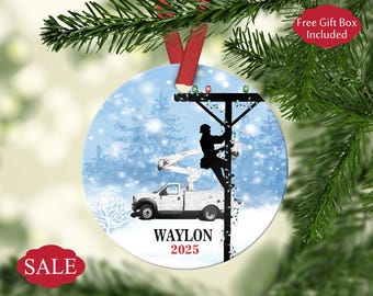 Personalized Lineman Christmas Ornament, Gifts for Electrical Workers, Power Line Worker, Family Keepsake, Appreciation Gift, Gifts for Him