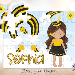 Personalized Unicorn Bee Jigsaw Puzzle, Gifts for Kids, Toddler Girl, Stocking Stuffers, Learning Toys, Party Favors, Educational Toy