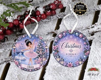 Personalized Ballerina Christmas Ornament: Winter Ballet, Custom Name and Year, Ballet Lover Gift