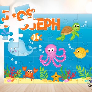 Personalized Under the Sea Jigsaw Puzzle, Educational Toys, Party Favors, Birthday Gift Ideas, Custom Name Puzzle, Unique Gifts for Kids