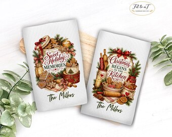 Personalized Christmas Kitchen Towel: Waffle Weave Dish Towels, Farmhouse Holiday Decor, Hostess, Housewarming Gift