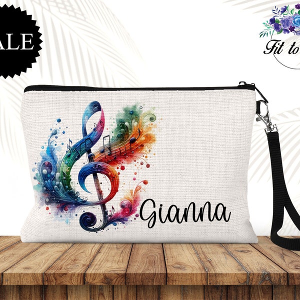 Personalized Music Note Cosmetic Bag, Makeup Bag, Music Teacher, Marching Band Gift, Travel Pouch, Gifts for Guitarist, Musicians, Singers