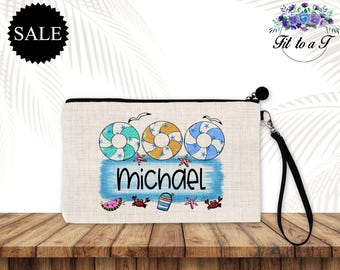 Personalized Beach Travel Bag for Boys, Vacation Essentials, Zipper Toiletry Pouch, Custom Name