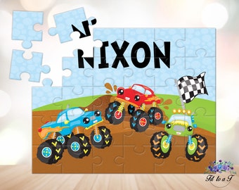 Personalized Monster Truck Jigsaw Puzzle, Personalized Gifts for Kids, Personalized Birthday Gifts, Easter Basket Stuffers