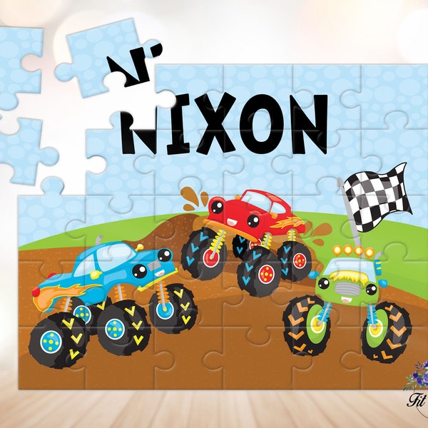 Personalized Monster Truck Jigsaw Puzzle, Personalized Gifts for Kids, Personalized Birthday Gifts, Easter Basket Stuffers