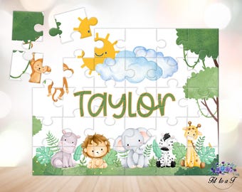 Personalized Jungle Animals Jigsaw Puzzle, Gifts for Kids, Birthday Gifts, Easter Basket Stuffers, Stocking Stuffers, Educational Toys