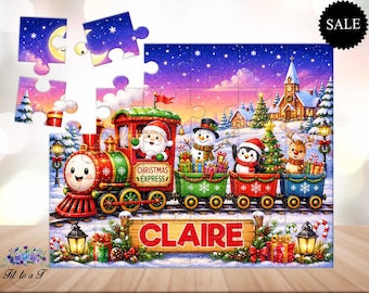 Personalized Christmas Train Puzzle for Kids: Custom Name Santa Jigsaw, Early Learning Toys, Puzzles for Girls, Boys